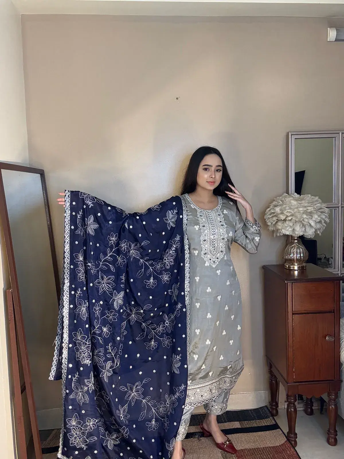 Unstitched Silk 4pices Dress view 3